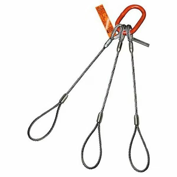 Three Leg Wire Rope Sling, 7/8 in dia, 8 ft Length, Flemish Loop, 20 ton Capacity, Hsi, Mfr#: 300FL7/8X-08